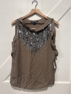 French Connection Sleeveless Taupe Top with Silver Sequins, NWT, Size 2
